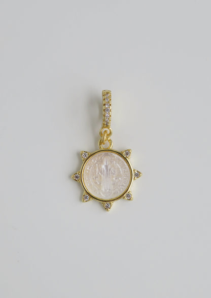 Pearl Shell Christ Jesus Charm on Diamond Hinged Clasp