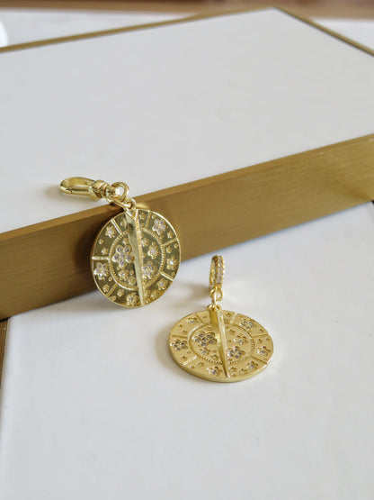 Blossoms with Thorn Sundial Charm on Diamond Hinged Clasp