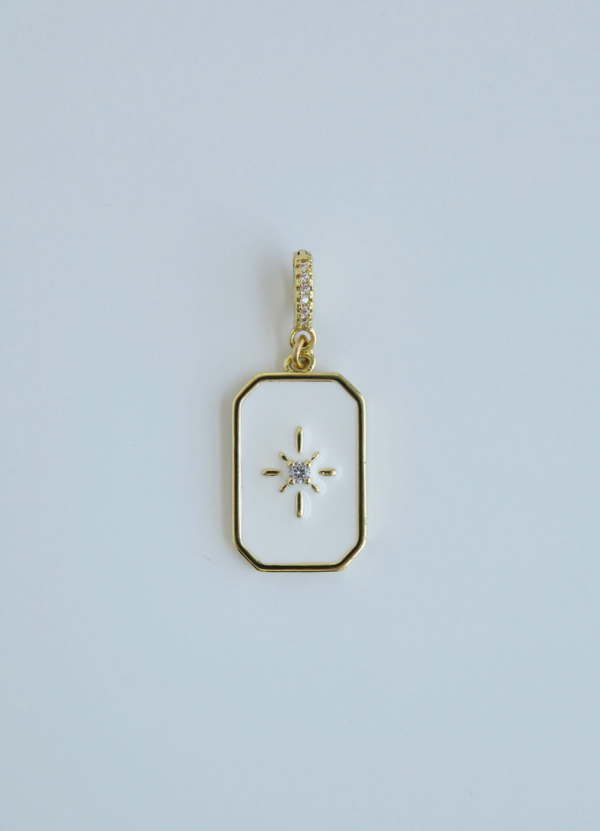 White Enamel Northern Star Tag with Diamond Hinged Clasp