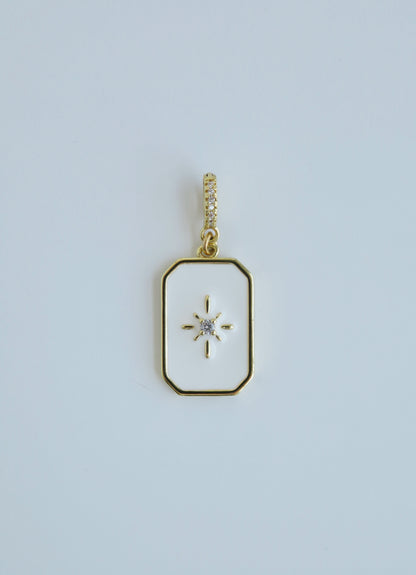 White Enamel Northern Star Tag with Diamond Hinged Clasp