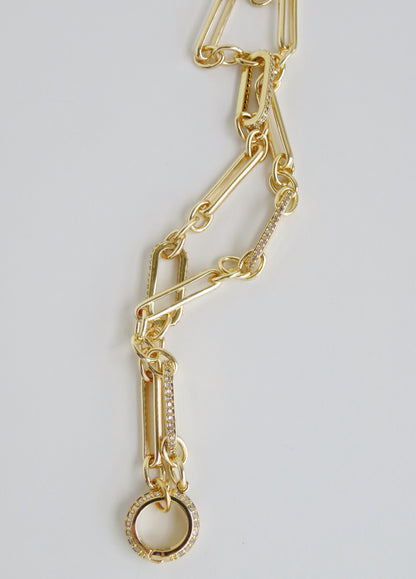 Diamond Figaro Charm Holder Necklace - Clicker Clasp - add charms