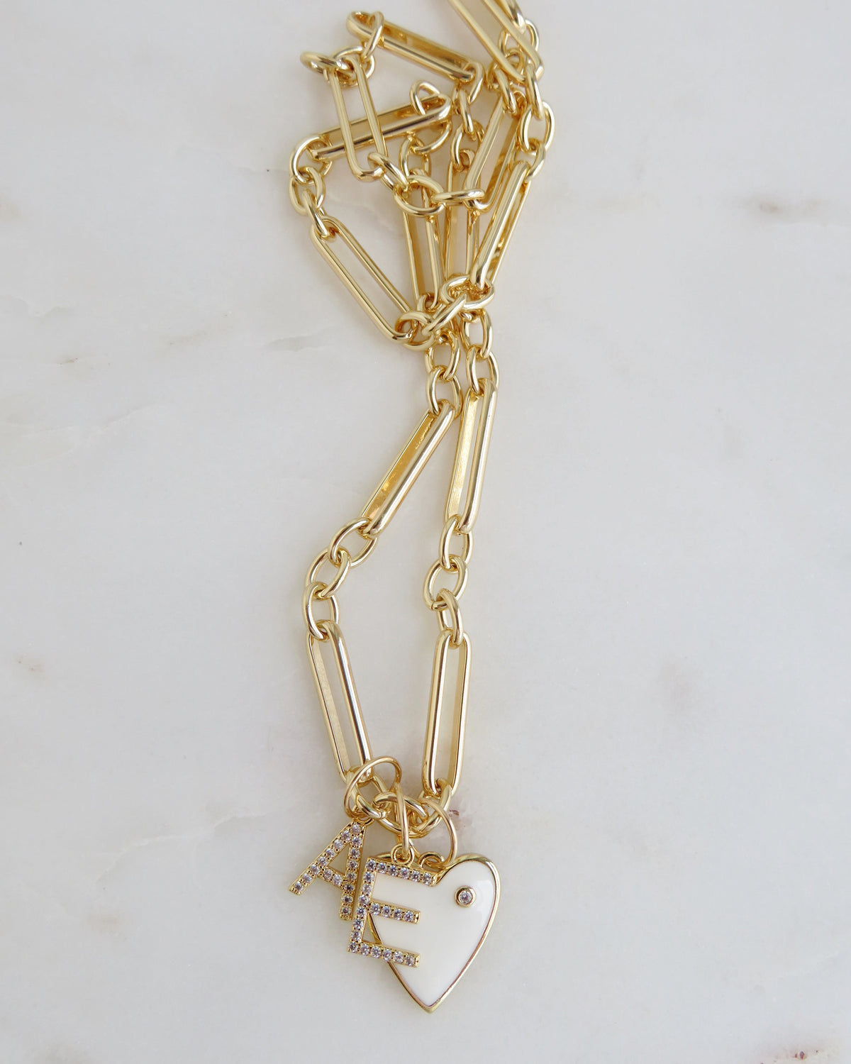 Protect Your Love Necklace - Heart & Two Initials - Figaro Chain