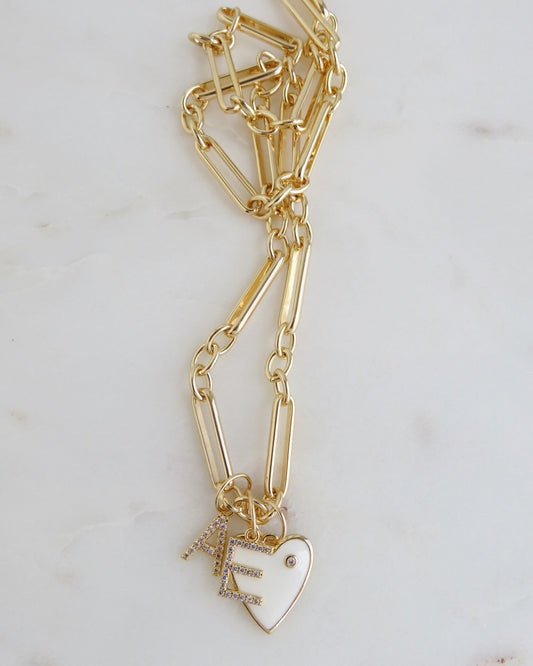 Protect Your Love Necklace - Heart & Two Initials - Figaro Chain