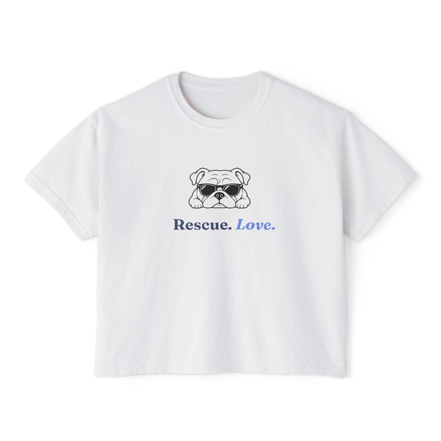 Bulldog Rescue Love Boxy Tee — Women's Rescue Dog Adoption Shirt