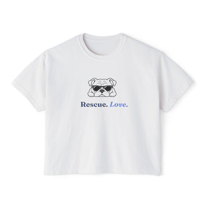 Bulldog Rescue Love Boxy Tee — Women's Rescue Dog Adoption Shirt