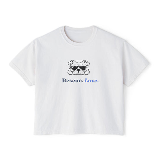 Bulldog Rescue Love Boxy Tee — Women's Rescue Dog Adoption Shirt