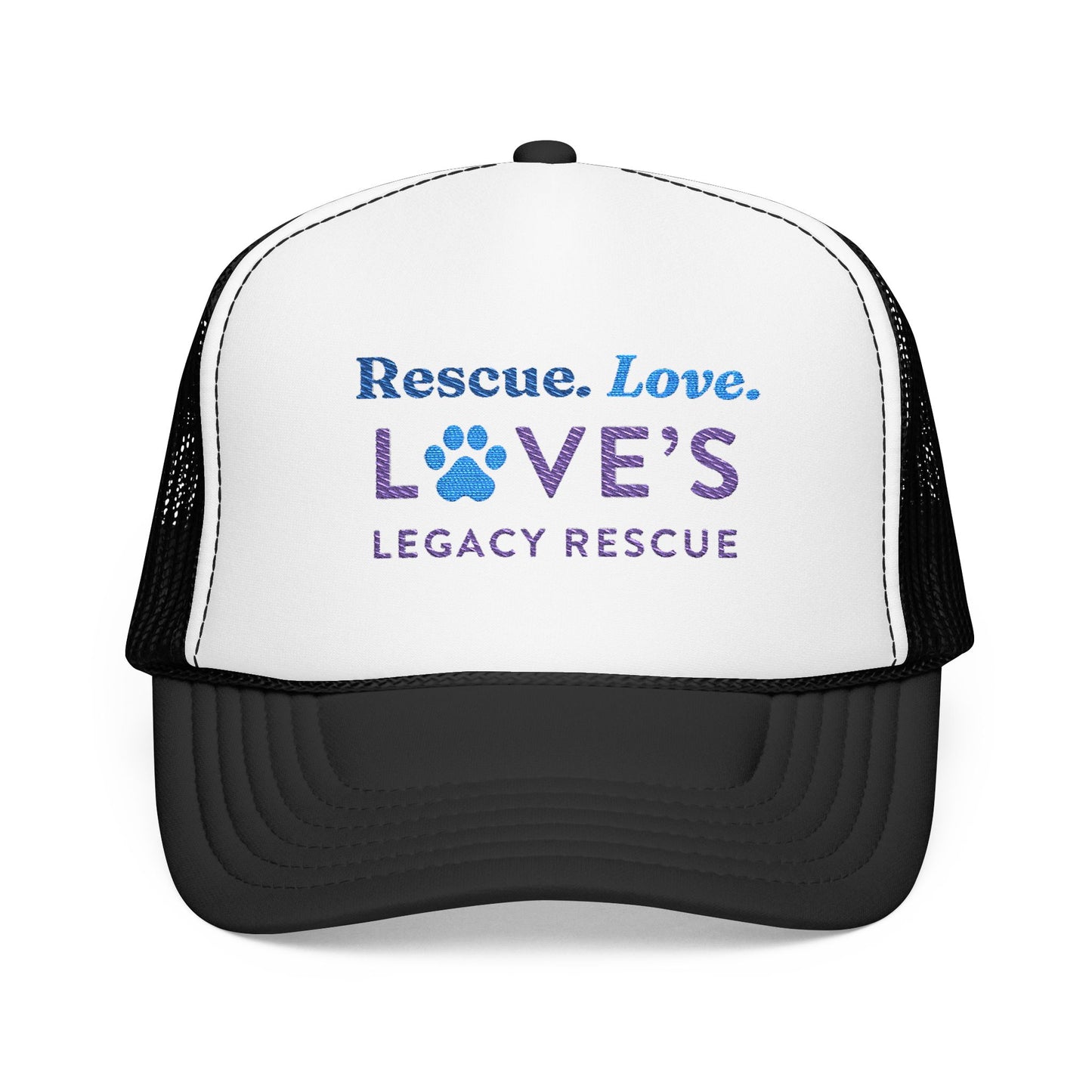 Rescue Love Legacy Rescue Foam Trucker Hat — Paw Print Pet Rescue Cap