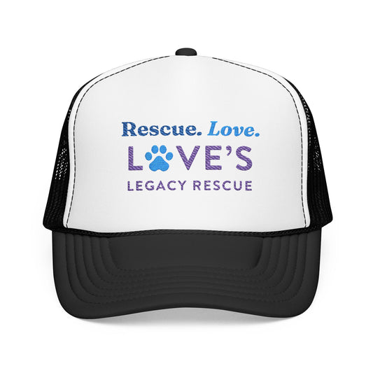 Rescue Love Legacy Rescue Foam Trucker Hat — Paw Print Pet Rescue Cap