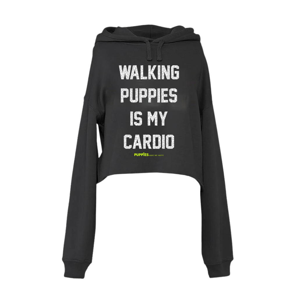 Walking Puppies is My Cardio Crop Hoodie | Leopard Print Font | Gift for Dog Moms | Printed in USA