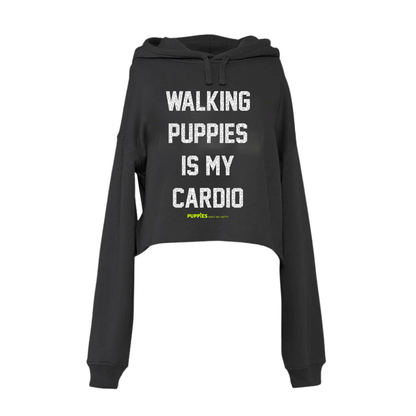 Walking Puppies is My Cardio Crop Hoodie | Leopard Print Font | Gift for Dog Moms | Printed in USA
