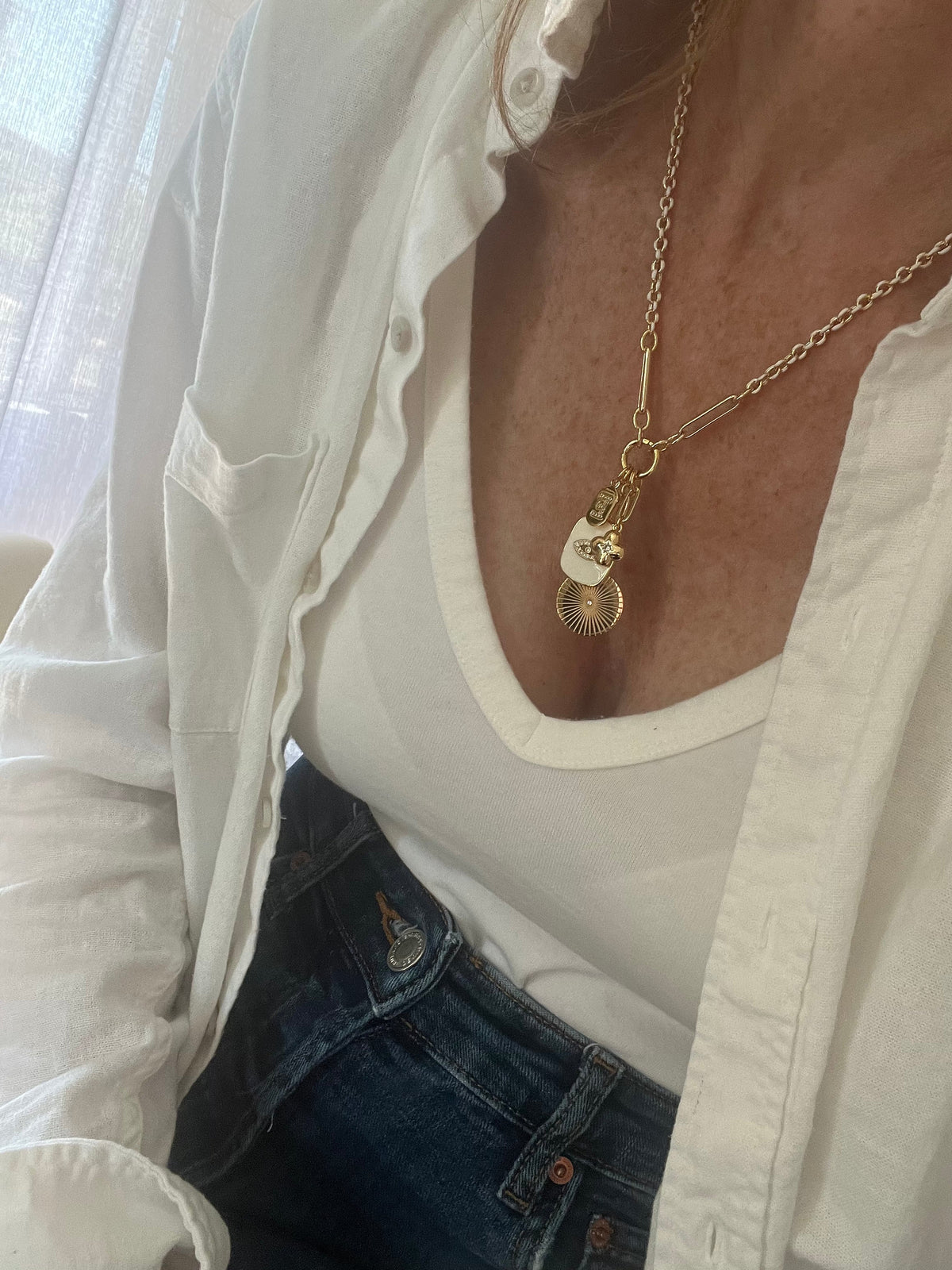 White Oval Link Charm Holder Necklace - Clicker Clasp - add charms