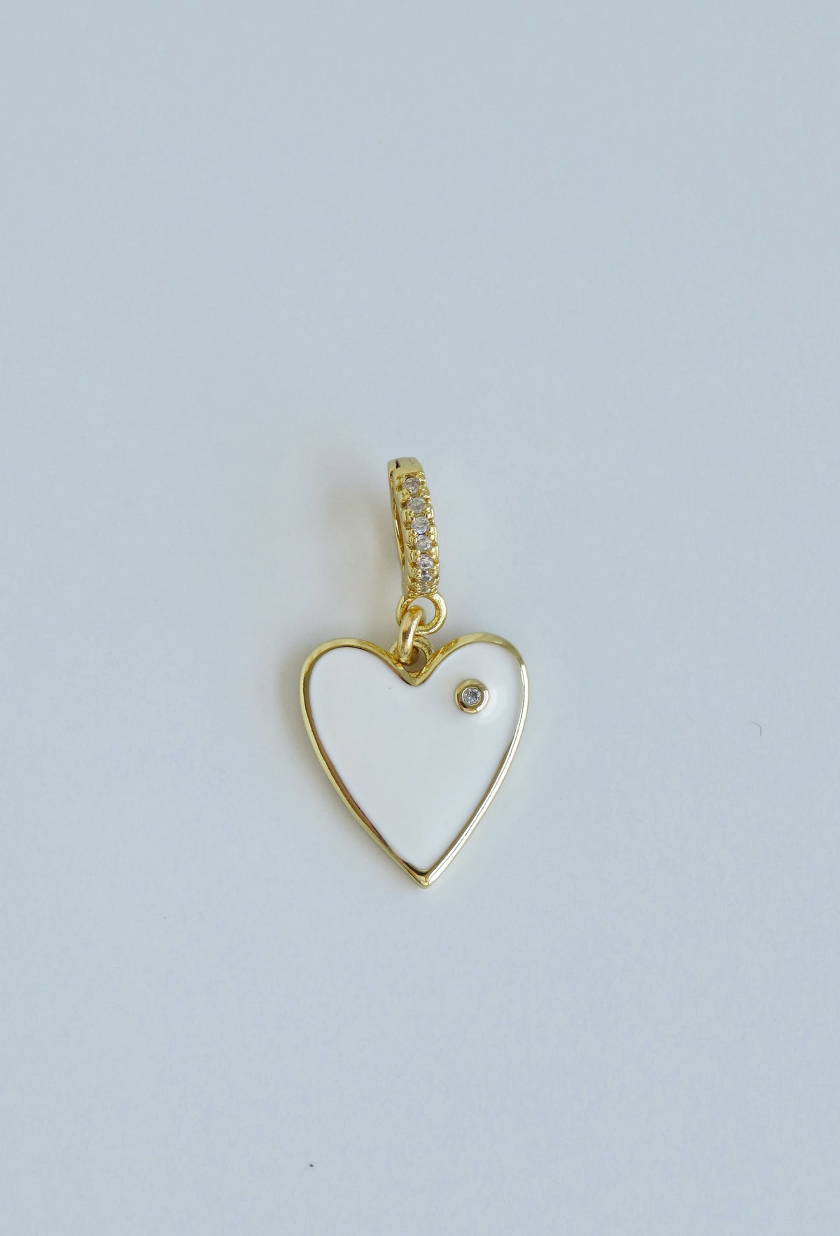 White Enamel Heart Charm on Diamond Hinged Clasp