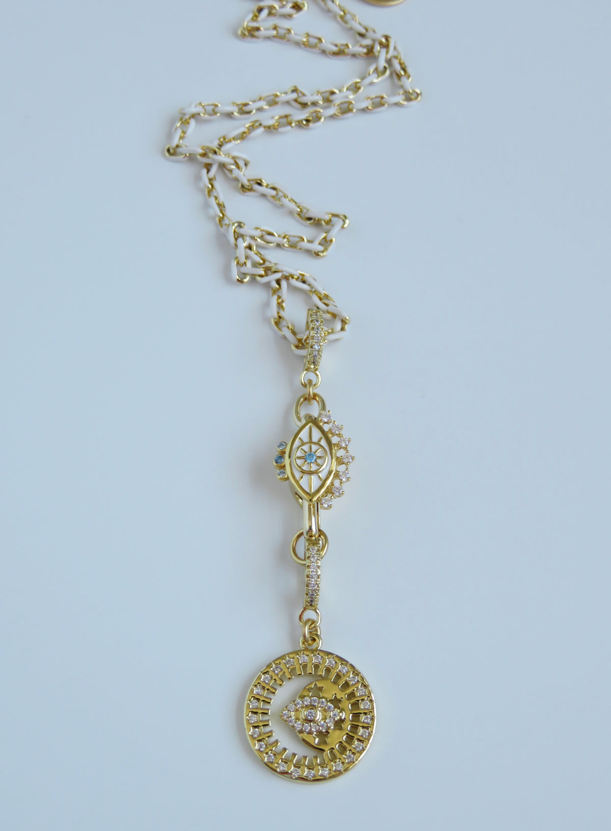 Evil Eye Hinged Clasp Lariat Chain - Figaro Link - add a charm