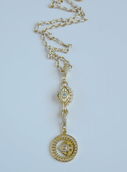 Evil Eye Hinged Clasp Lariat Chain - Figaro Link - add a charm