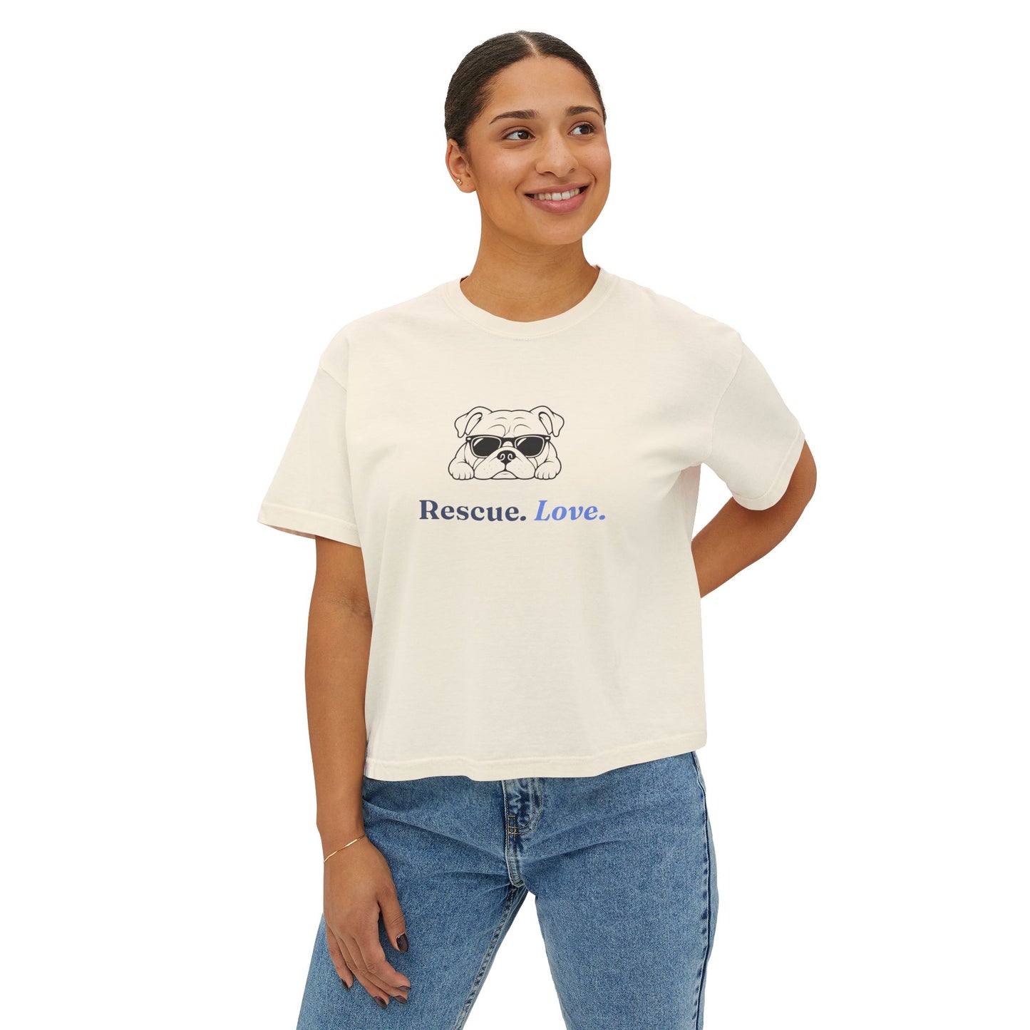 Bulldog Rescue Love Boxy Tee — Women's Rescue Dog Adoption Shirt