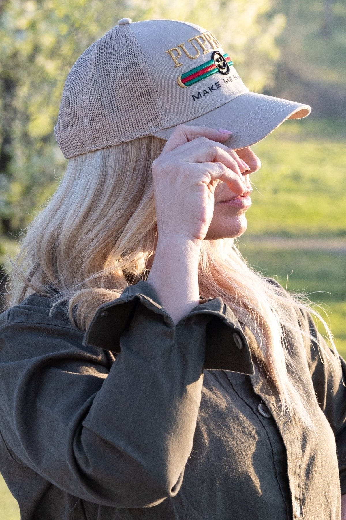 Pup Lux Dog Snapback Hat | Gift for Dog Lovers | Tan Trucker