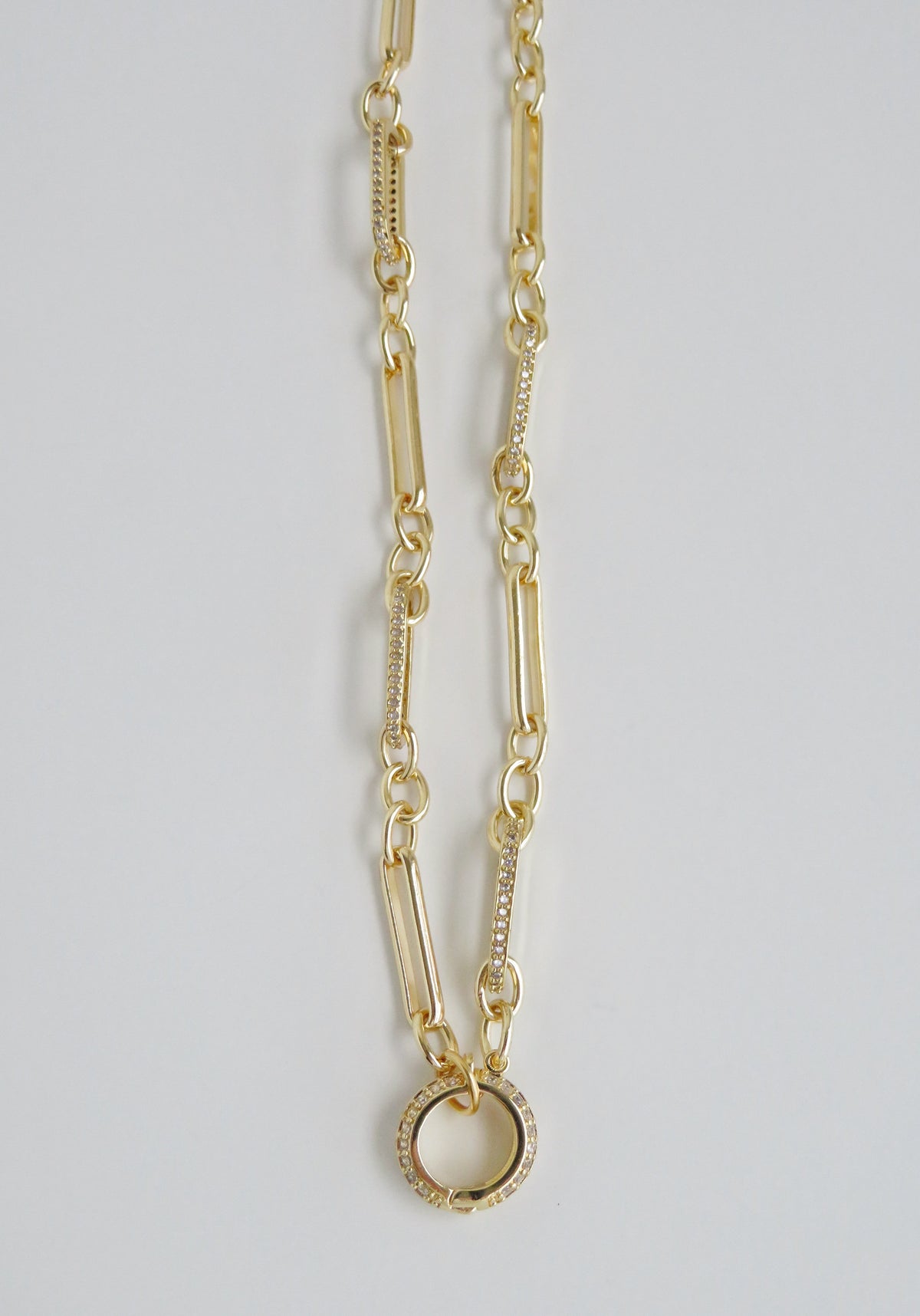 Diamond Figaro Charm Holder Necklace - Clicker Clasp - add charms