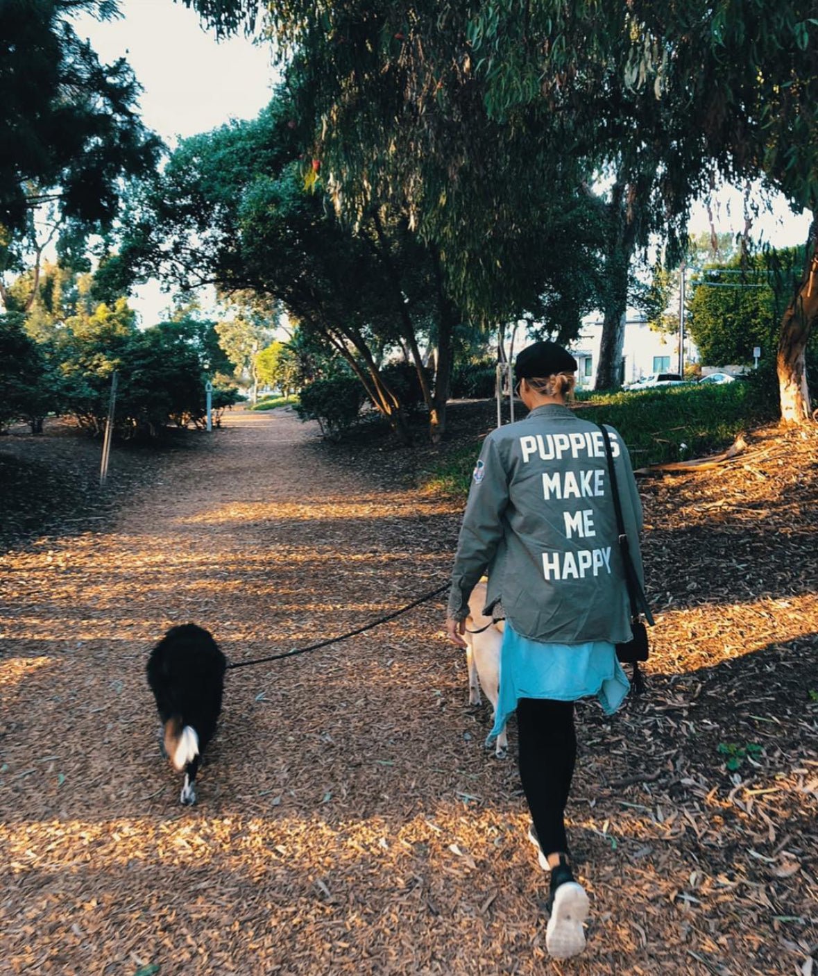 Puppies Make Me Happy Military Button-Up Shirt | Handmade in Los Angeles USA | Dog Lover Gift
