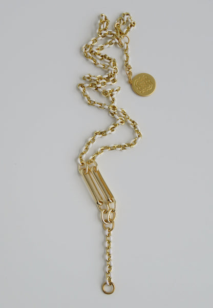 White Oval Link Lariat Charm Holder Necklace