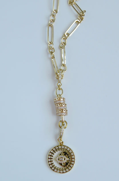 Small Bead Hinged Clasp Lariat Chain - Figaro Link - add a charm