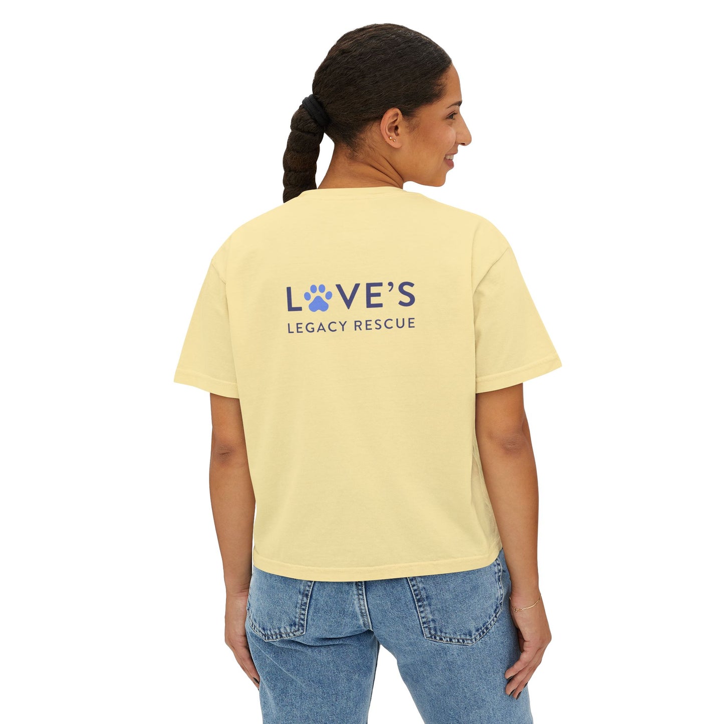 Bulldog Rescue Love Boxy Tee — Women's Rescue Dog Adoption Shirt