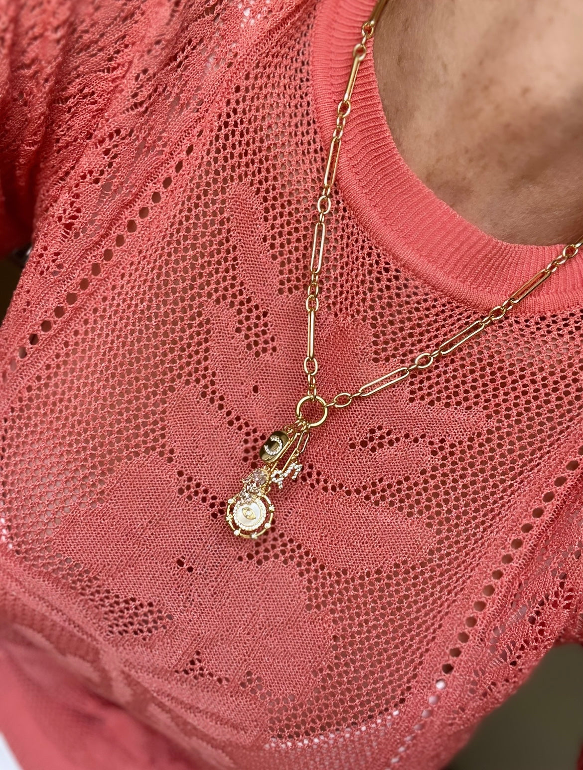 Personalized Zodiac Evil Eye Hamsa Celestial Charm Cluster Necklace - Figaro
