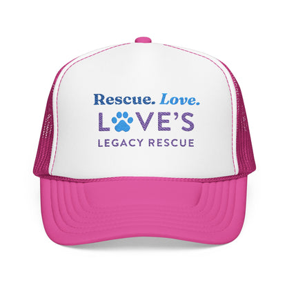 Rescue Love Legacy Rescue Foam Trucker Hat — Paw Print Pet Rescue Cap