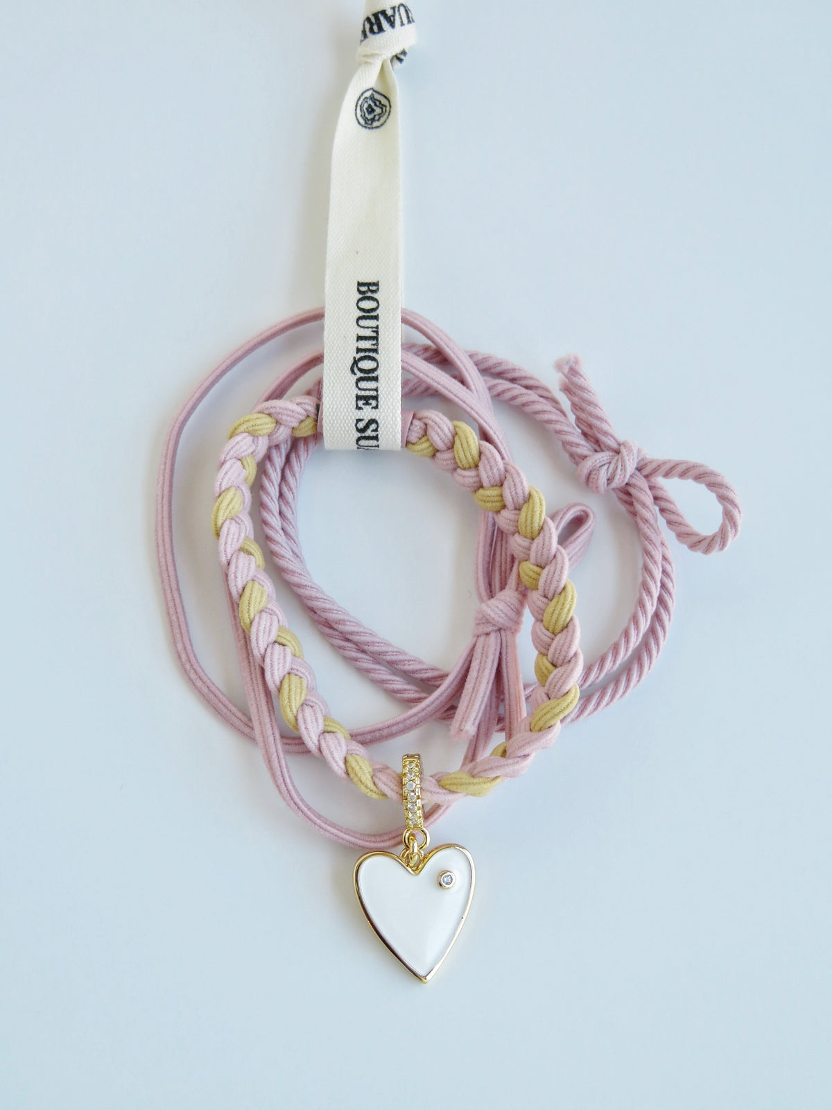 White Enamel Heart Charm on Diamond Hinged Clasp