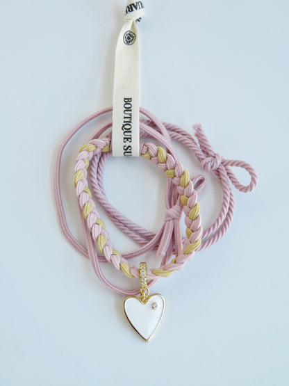 White Enamel Heart Charm on Diamond Hinged Clasp