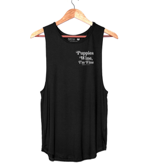 Puppies Wine & I'm Fine 2.0 Women's Sleeveless Tank | Gift for Dog Moms | Handmade in Los Angeles