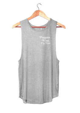 Puppies Wine & I'm Fine 2.0 Women's Sleeveless Tank | Gift for Dog Moms | Handmade in Los Angeles