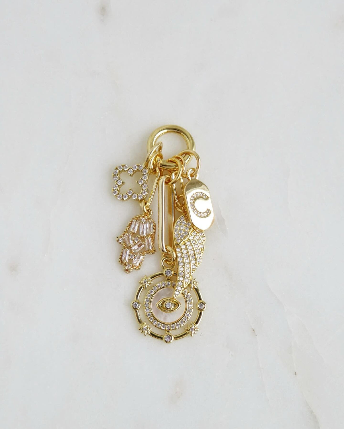 Love & Divine Guidance Charm Cluster Necklace - Figaro Link