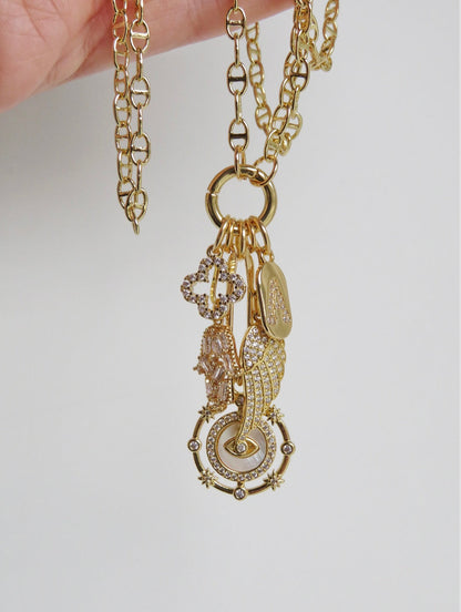 Love & Divine Guidance Charm Cluster Necklace - Petite Mariner Link