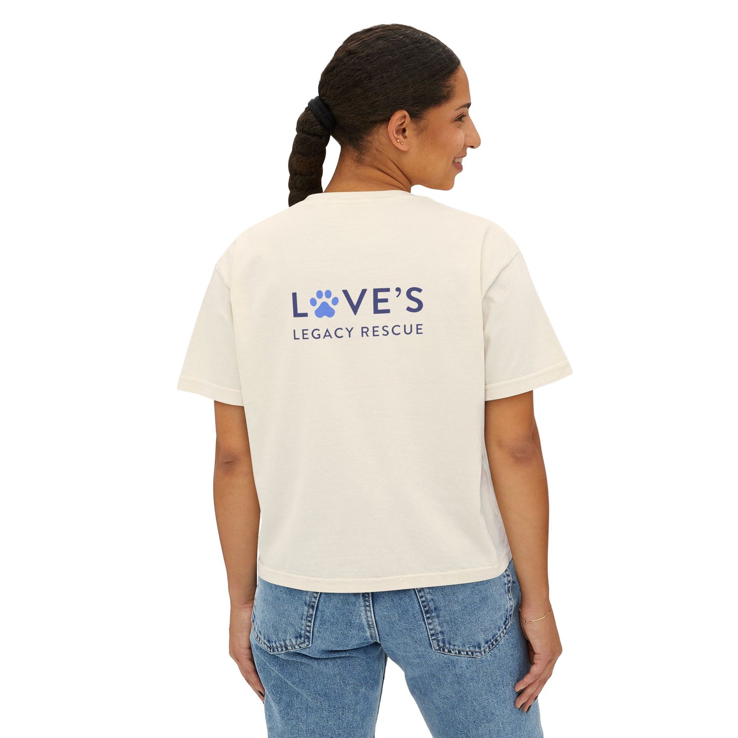 Bulldog Rescue Love Boxy Tee — Women's Rescue Dog Adoption Shirt