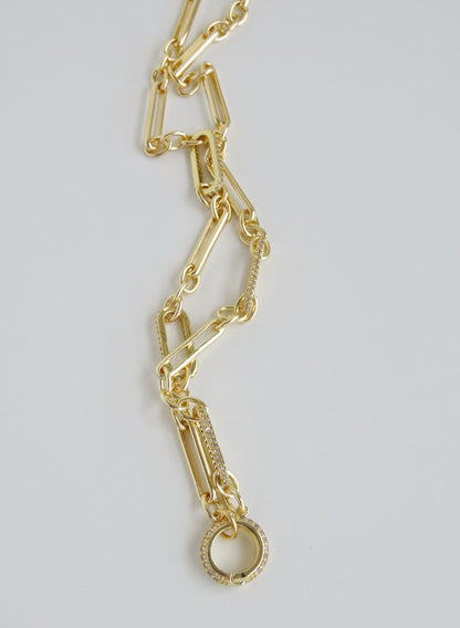 Diamond Figaro Charm Holder Necklace - Clicker Clasp - add charms