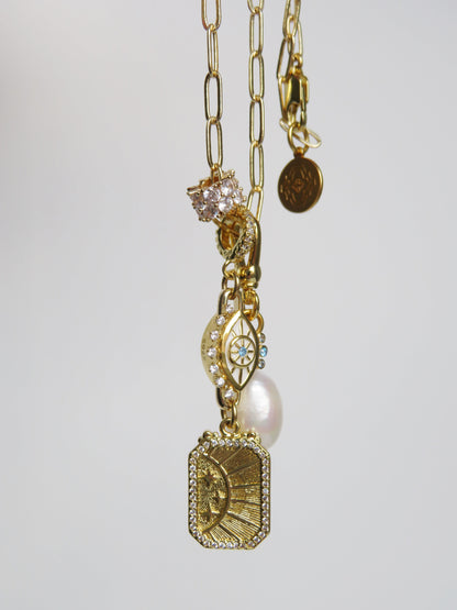 Evil Eye & Sun Hinged Clasp Lariat Chain - Figaro Link
