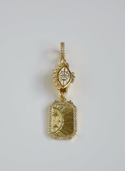 Evil Eye & Sun Hinged Clasp Lariat Chain - Figaro Link
