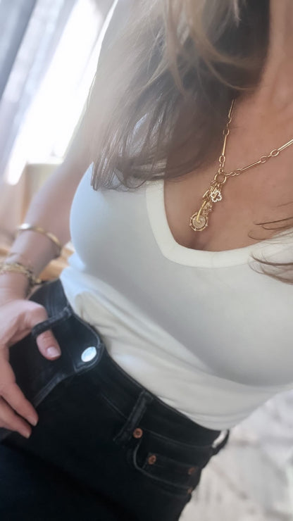 Love & Divine Guidance Charm Cluster Necklace - Figaro Link