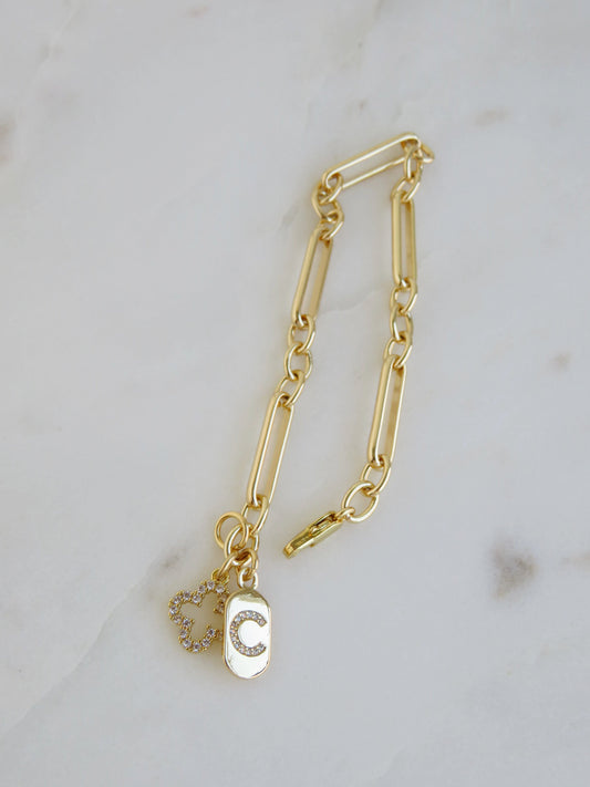 Diamond Clover & Initial Bracelet