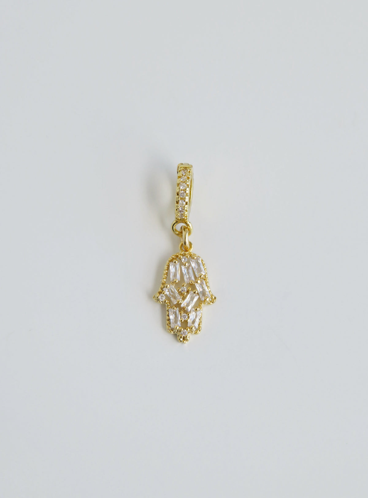 Baguette Diamond Hamsa - Hand of God Charm on Diamond Hinged Clasp