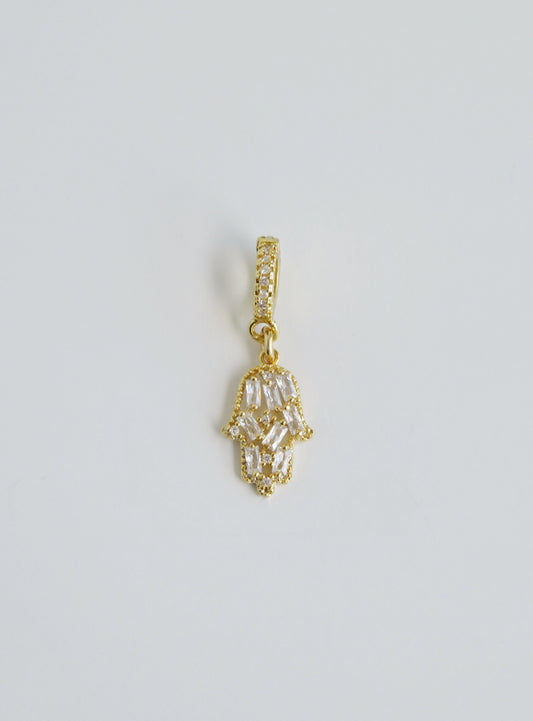 Baguette Diamond Hamsa - Hand of God Charm on Diamond Hinged Clasp