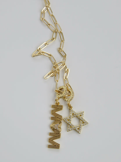 Small 16k Paperclip Link Necklace - add hinged clasp charms