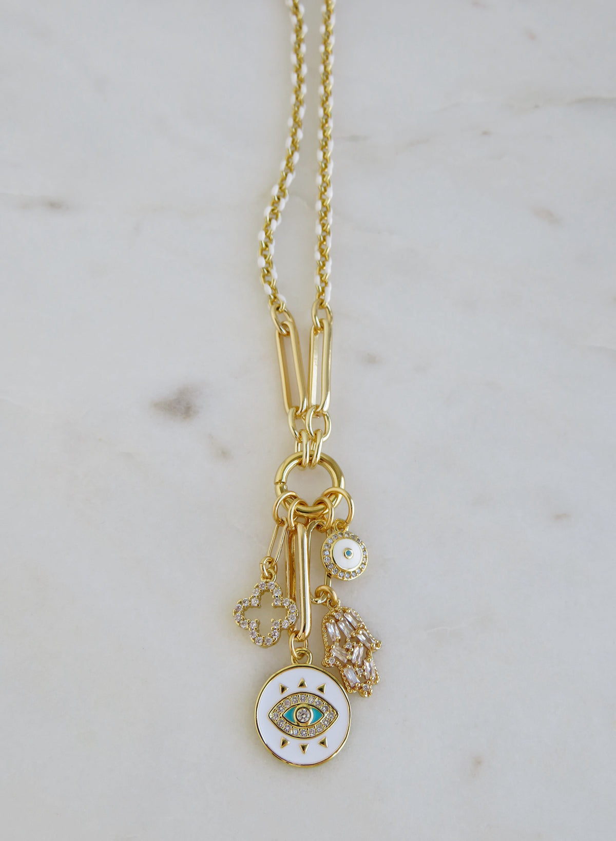 White Oval Link Charm Holder Necklace - Clicker Clasp - add charms