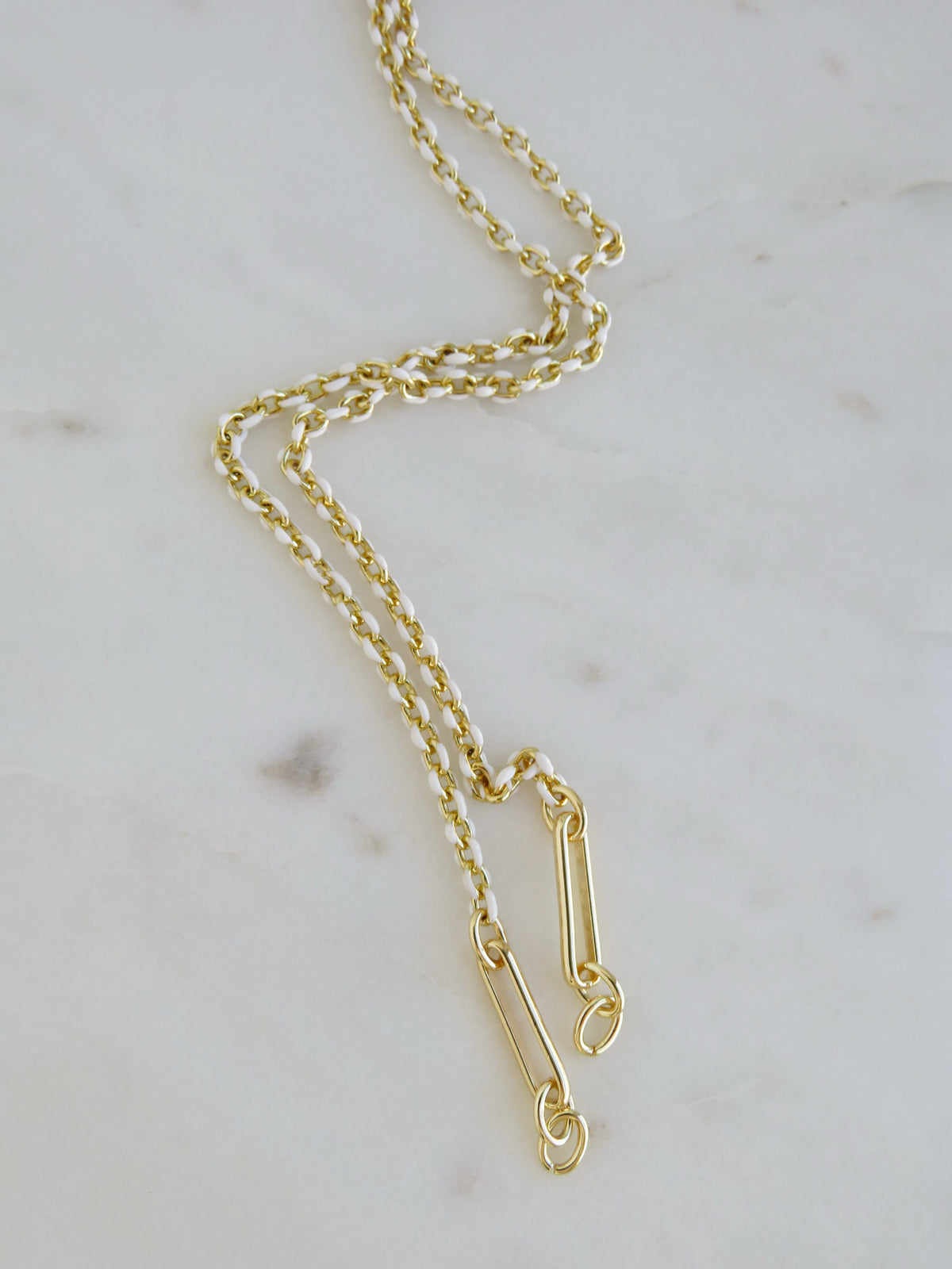 White Oval Link Charm Holder Necklace - Clicker Clasp - add charms