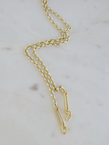 White Oval Link Charm Holder Necklace - Clicker Clasp - add charms