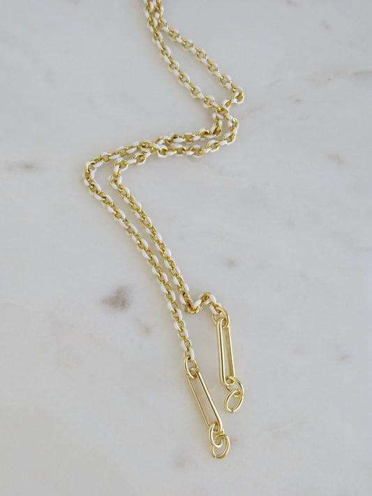 White Oval Link Charm Holder Necklace - Clicker Clasp - add charms