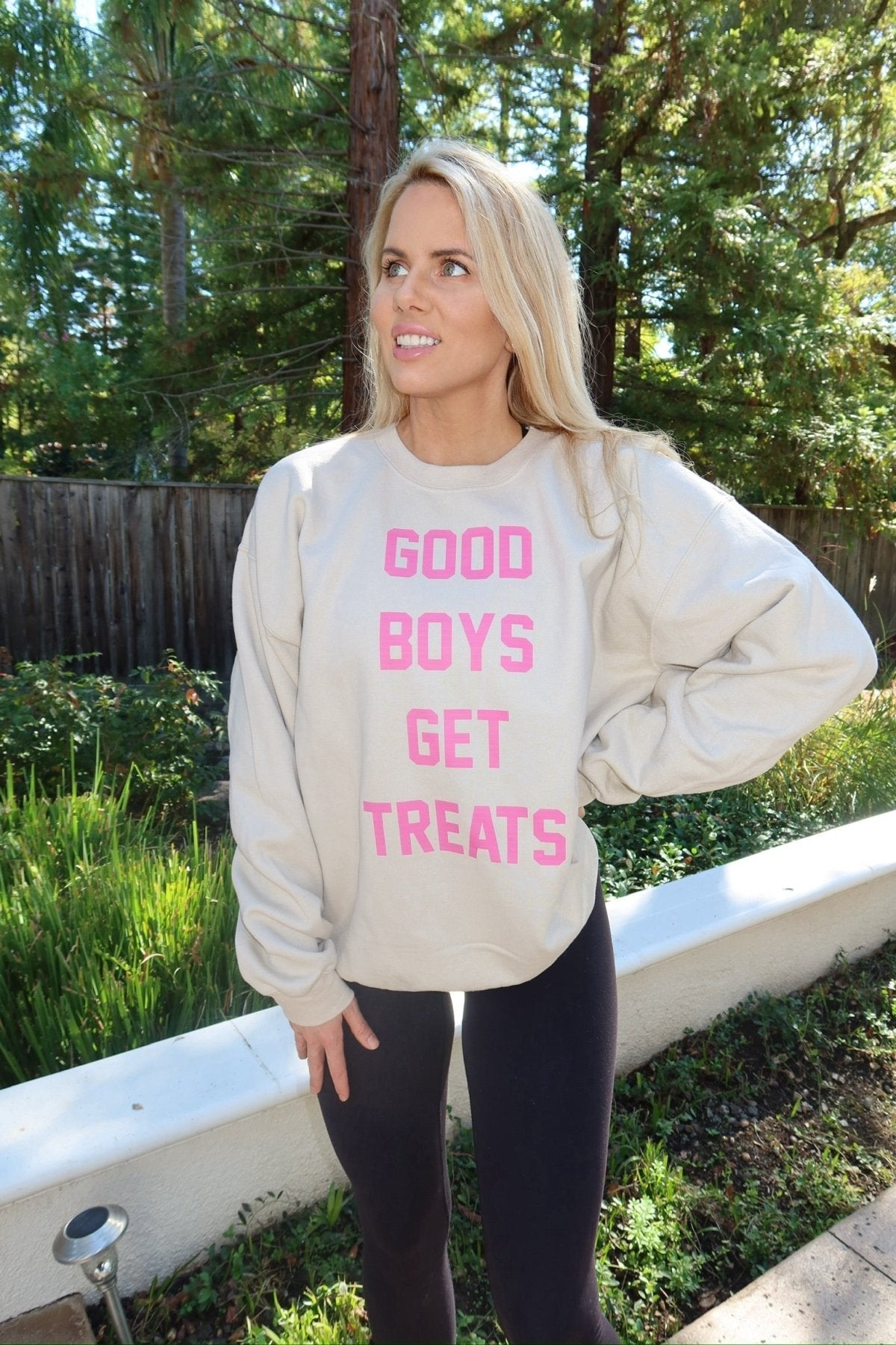 Good Boys Get Treats Pink Font Crewneck Sweatshirt | Ultra-Soft Best Gift for Dog Lovers