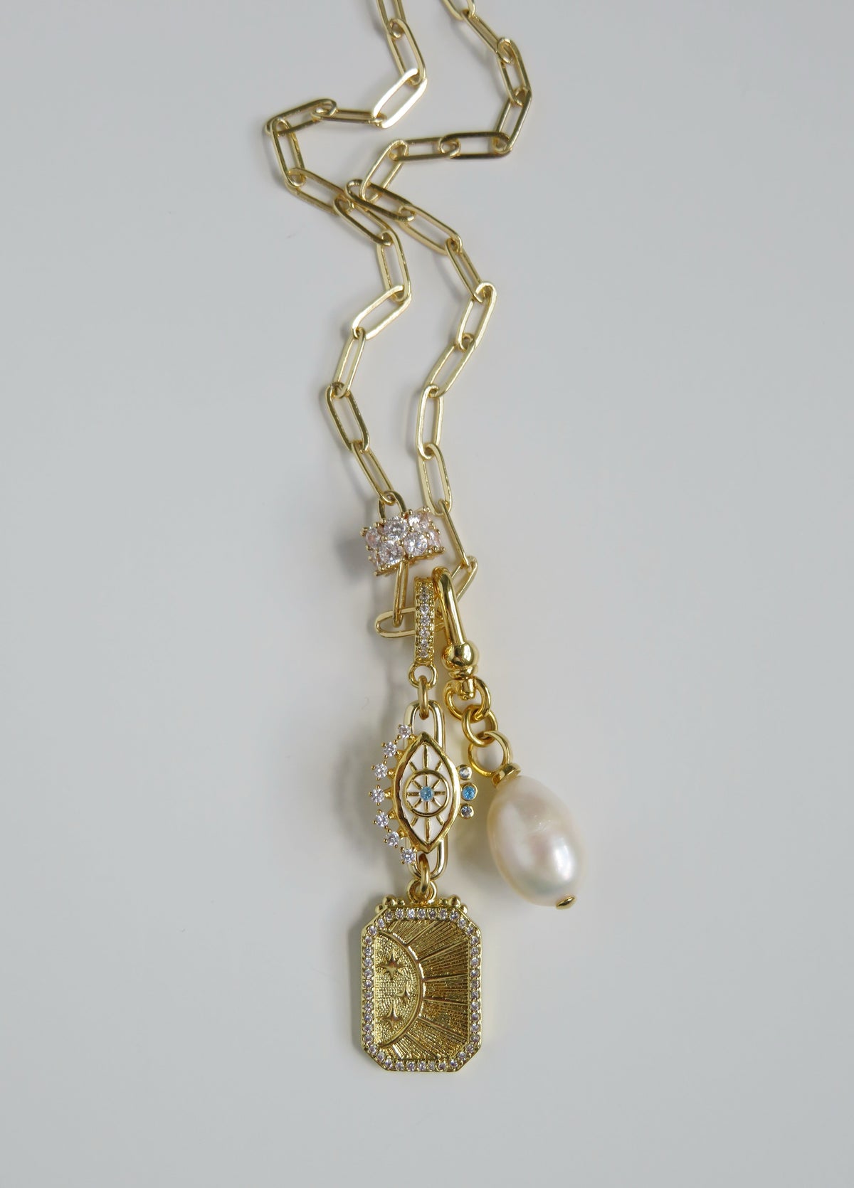 Evil Eye Hinged Clasp Lariat Chain - Figaro Link - add a charm