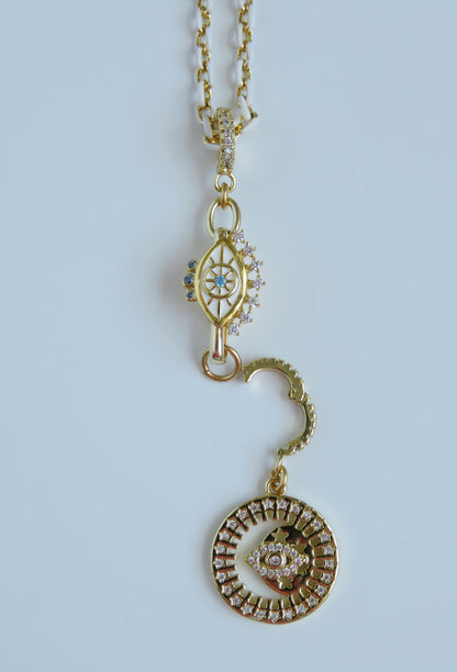 Evil Eye Hinged Clasp Lariat Chain - Figaro Link - add a charm