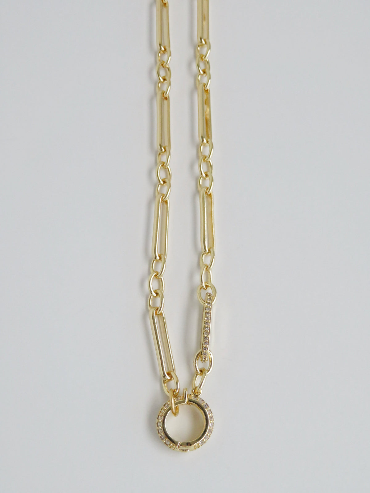 Diamond Figaro Charm Holder Necklace - Clicker Clasp - add charms